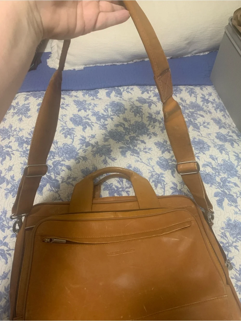 Murano Tan Leather Briefcase with Front Zip Pocket